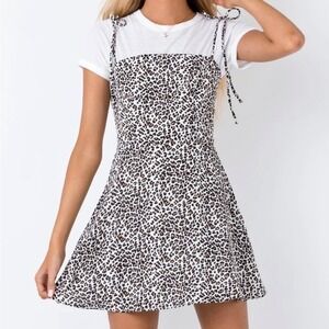 Princess Polly Cliff White Leopard Sweetheart Tie Strap Weekend Mini Dress 0 EUC